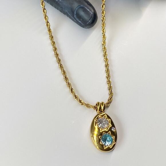 NEW Gold & Blue Crystal Pendant Necklace - Picture 10 of 10